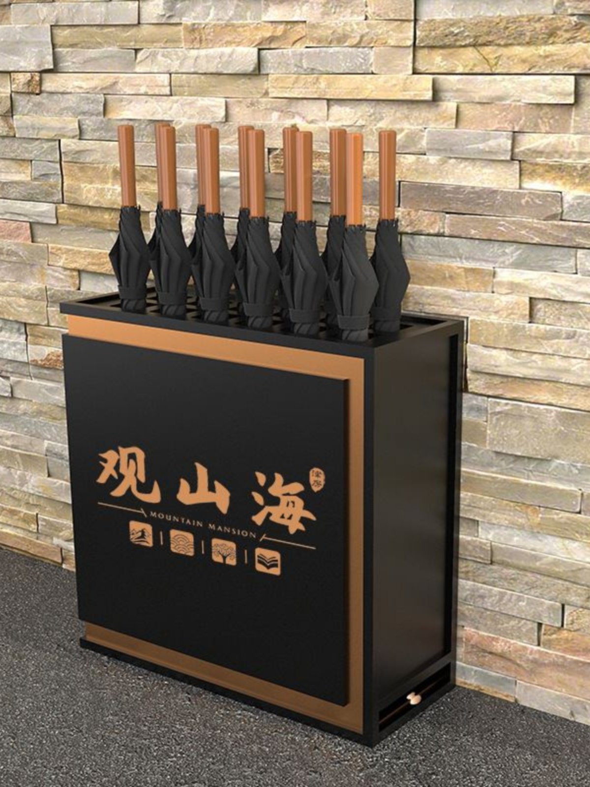 商用铁雨伞架定制艺雨伞架广告伞架酒店售楼部商场门口雨伞收纳桶