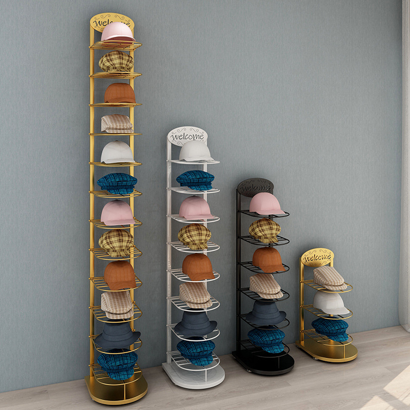 帽子展示架落地儿童母婴收纳帽子架挂帽托多层金色上墙移动衣架子