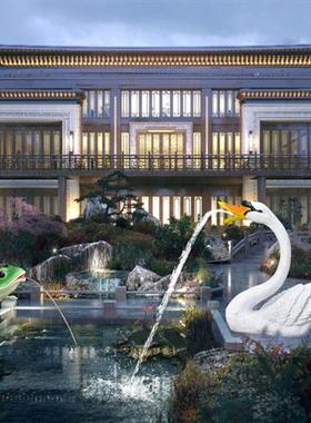 喷水大青蛙摆件花园户外动物仿真流水大天鹅模型雕塑庭院鱼池装饰