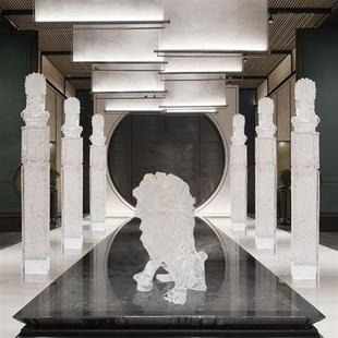 现代轻奢透明树脂金箔狮子拴马桩摆件落地雕塑售楼部玄关摆设饰品