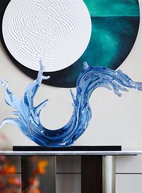 现代轻奢高档酒店大堂透明树脂雕塑浪花摆件客厅电视柜玄关装饰品