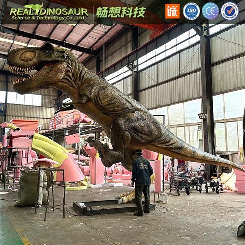 景区仿真恐龙美陈造景能动会叫户外景观互动恐龙模型游艺装置