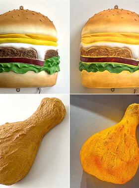 爆款网红大型仿真发光汉堡面包玻璃钢雕塑模型店门头招牌壁挂灯箱
