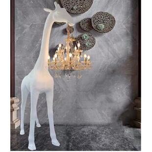 大鹿装饰品玻璃钢雕塑马落地灯酒店售楼处商场轻奢高档工艺品摆件
