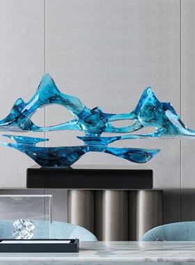 新中式售楼处酒店走廊假山雕塑客厅玄关电视柜摆件透明树脂装饰品