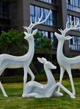 鹿雕塑摆件仿铜不锈钢玻璃钢梅花鹿户外公园动物园林景观小品装饰