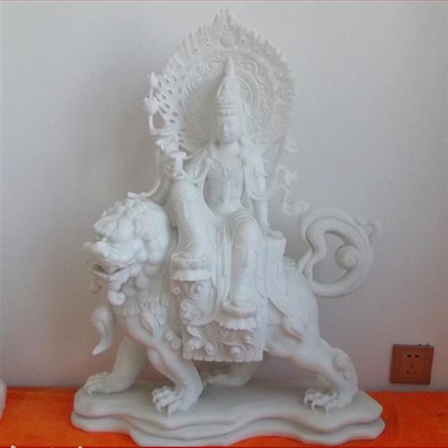 四川汉白玉石雕观音佛像三大仕玉观音文殊普贤菩萨石雕观音摆件