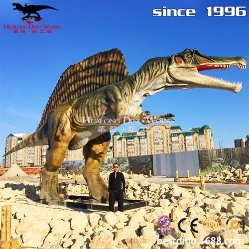 大型仿真硅胶恐龙模型制作工厂远红外线感应棘龙户外景区装饰摆件