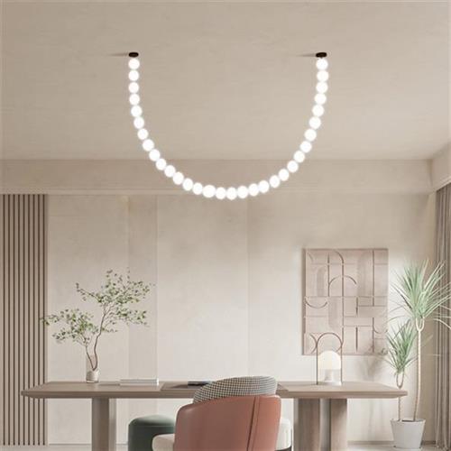 现代简约餐厅客厅别墅复式楼佛珍珠项链吊灯酒店大堂创意魔豆灯饰