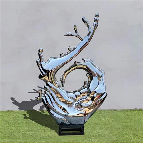 大型不锈钢抽象镜面浪花雕塑金属定制水滴圆环景观房地产酒店摆件