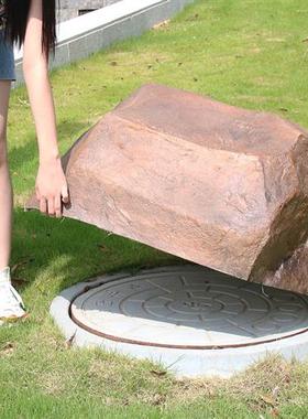 仿真空心石头造景庭院景观石摆件户外庭院园林软装玻璃钢刻字假山