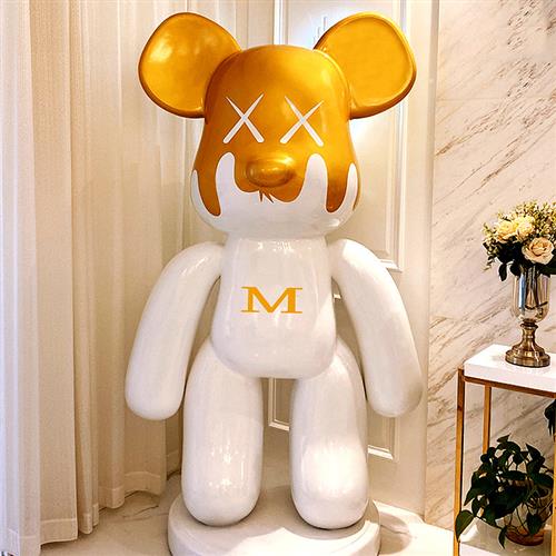 网红黑白条纹暴力熊大摆件卡通公仔玻璃钢雕塑客厅商场落地美发店