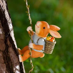 花园庭院摆件可爱兔子攀登爬树壁挂件户外民宿幼儿园花盆造景吊件