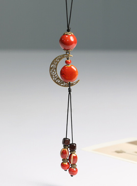 新品民族风陶瓷串珠瓷珠项链秋冬搭配毛衣链长款吊坠女新中式古风