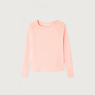 型女士圆领上衣简约长袖 宽松版 T恤纯色中性风 Vintage American