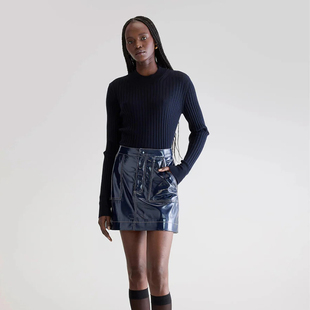 Bellerose 漆皮伞裙a字裙摆立体剪裁设计腰间宽口袋小短裙女 法式