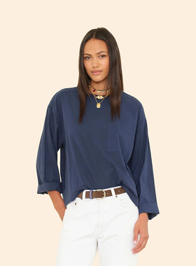 Xirena 极简风纯色长袖T恤女圆领宽松百搭舒适上衣