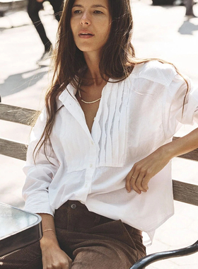 Xirena 极简风亚麻白色衬衫女长袖宽松垂肩翻领气质百搭显瘦上衣