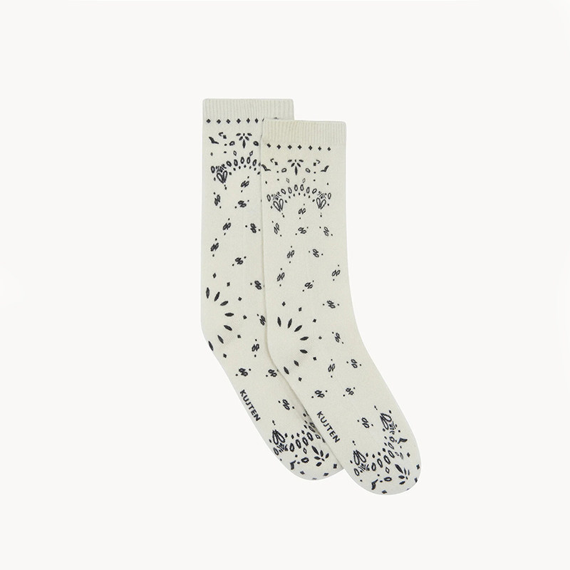 Kujten Sig系列黑白方巾款羊绒短袜100%羊绒材质秋冬季加绒加厚