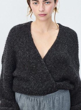 American Vintage长剪裁长袖落肩罗纹边缘开襟采用意大利纱线混纺