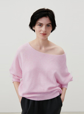 American vintage DAMSVILLE 宽松混纺柔软船领针织衫2024年新款