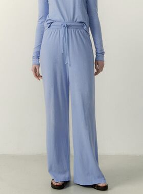 American Vintage2024年春季新款蓝色长裤宽松直筒裤阔腿裤休闲女