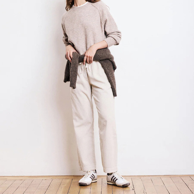 Hartford 凹凸肌理感女士泡泡纱丝绒直筒裤配有松紧腰带与抽绳