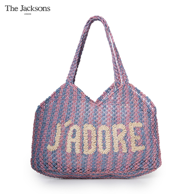 The Jacksons独家草编包女手工编织单肩包手提字母大容量度假风
