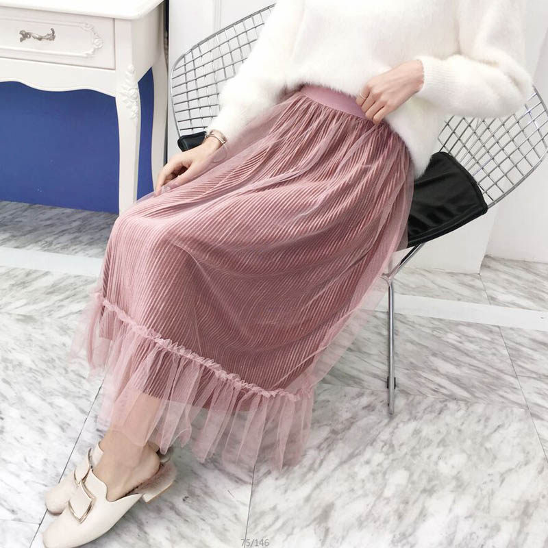 丝绒百褶裙女秋冬2019新款韩版ins超火中长款高腰显瘦网纱半身裙|msdalam kategori Butik wanita / wanita, skirt - dari Buy2taobao.com untuk memberikan perkhidmatan ejen Taobao profesional membeli