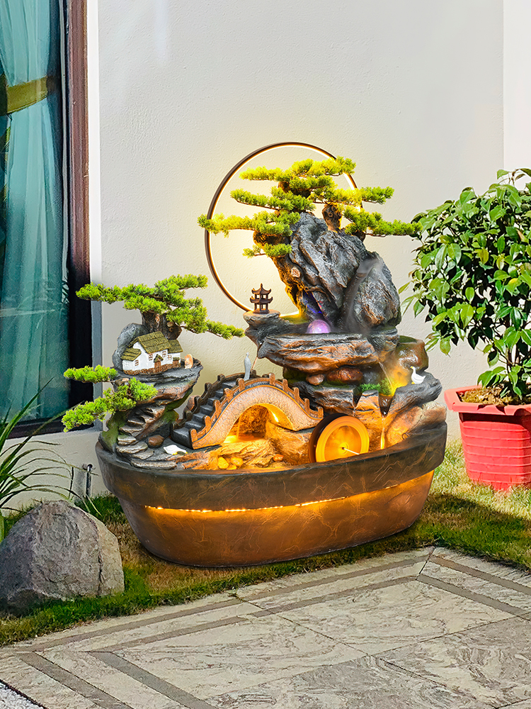 室外假山模拟石造景装饰摆件四合院花园小桥流水风车循环水景观