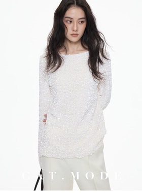 圣诞款复古高级感重工亮片圆领长袖外套女气质百搭休闲上衣小衫