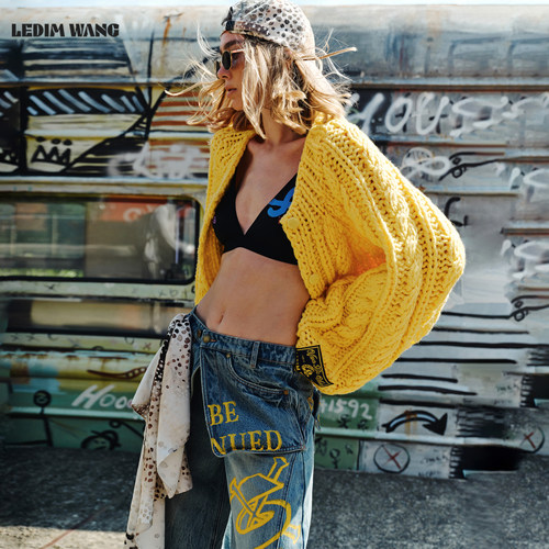 LEDIMWANG手工编织粗棒针毛衣女