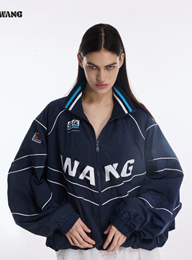 LEDIM WANG美式学院风夹克外套女2026春夏新款立领藏蓝色透气开衫