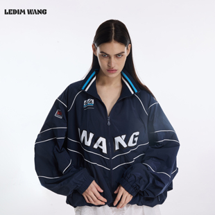 立领藏蓝色透气开衫 学院风夹克外套女2026春夏新款 WANG美式 LEDIM