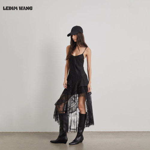 LEDIMWANG黑色吊带蕾丝连衣裙