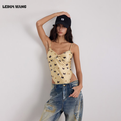 LEDIMWANG小猫印花V领吊带背心