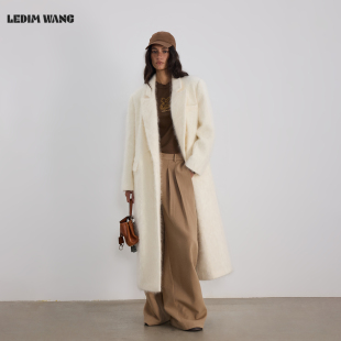 白色宽肩直筒长款 新款 外套女 WANG静奢长毛纯山羊绒大衣冬季 LEDIM