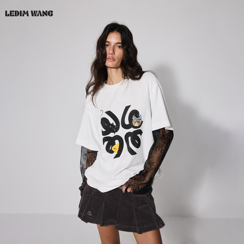 LEDIMWANG假两件蕾丝拼接T恤女