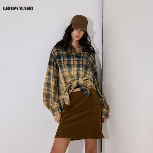 LEDIMWANG渐变格子宽松衬衫女