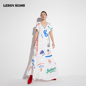 LEDIM 气质大摆长裙 印花收腰连衣裙女夏2025新款 WANG 红标系列