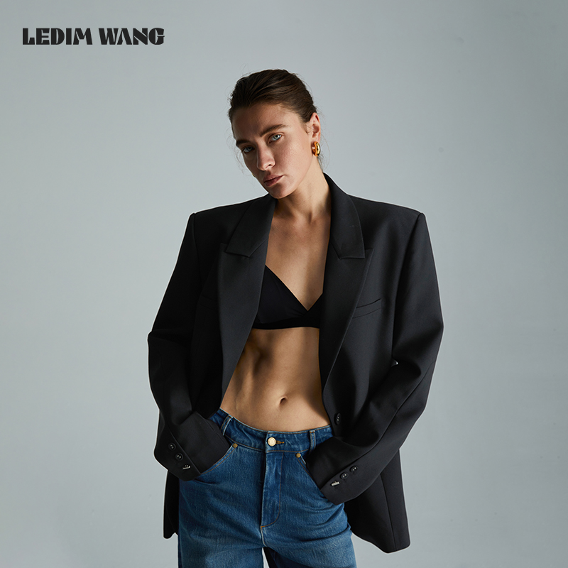 LEDIM WANG休闲西装外套女2024秋季新款设计师原创高级感宽肩西服