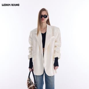高智感宽松白色西装 新款 WANG流光亮片早春外套西服女26春季 LEDIM