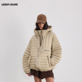 LEDIM 明星同款 WANG卡其色轻便鹅绒排骨羽绒服女外套25冬新款
