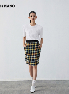 LEDIM WANG格纹雪纺半身裙女2024夏季新款设计师原创休闲感铅笔裙