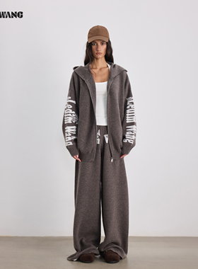 LEDIM WANG针织套装绵羊毛休闲松弛连帽开衫毛衣休闲裤25冬季新款
