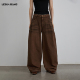 WANG白标 露丽风复古阔腿牛仔裤 女2025冬新款 LEDIM 纯棉咖色长裤