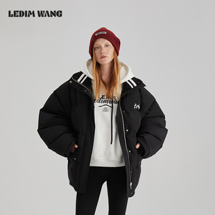 新款 LEDIM 羽绒服女2024冬季 印花短款 黑白撞色舒适保暖 WANG美式