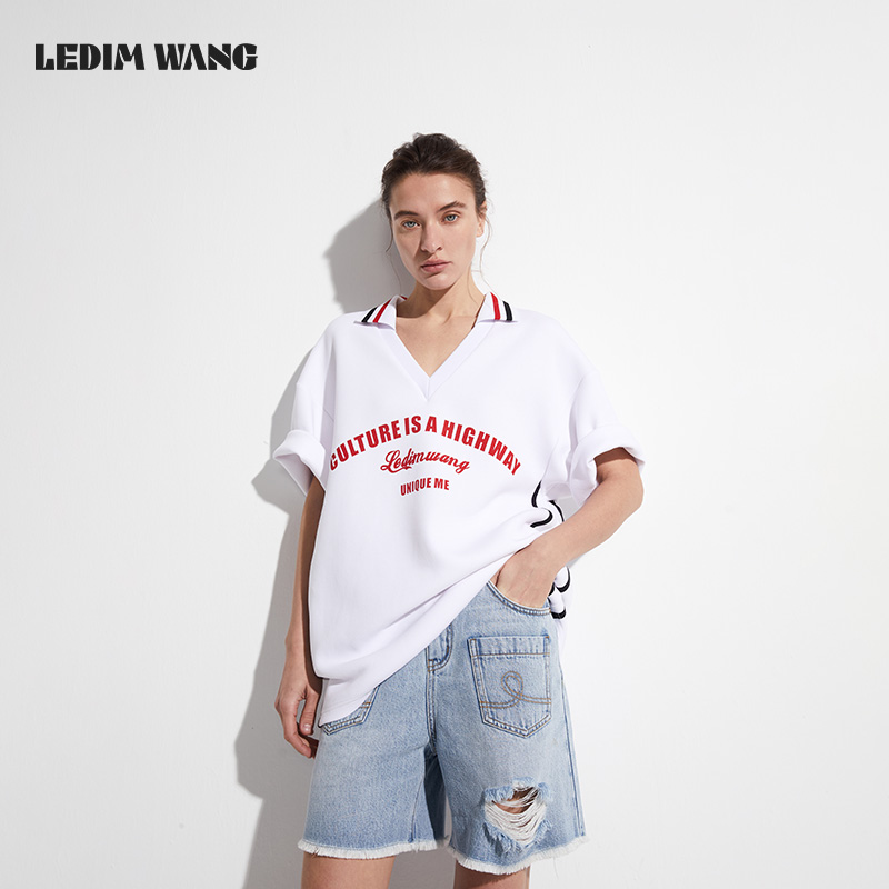 LEDIMWANG美式运动撞色宽松T恤