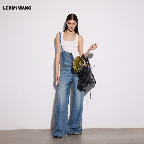LEDIMWANG视觉解构背带牛仔裤