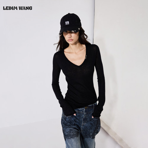 LEDIMWANG绵羊毛V领打底毛衣女